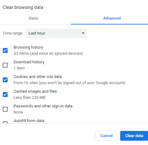 clear browsing data